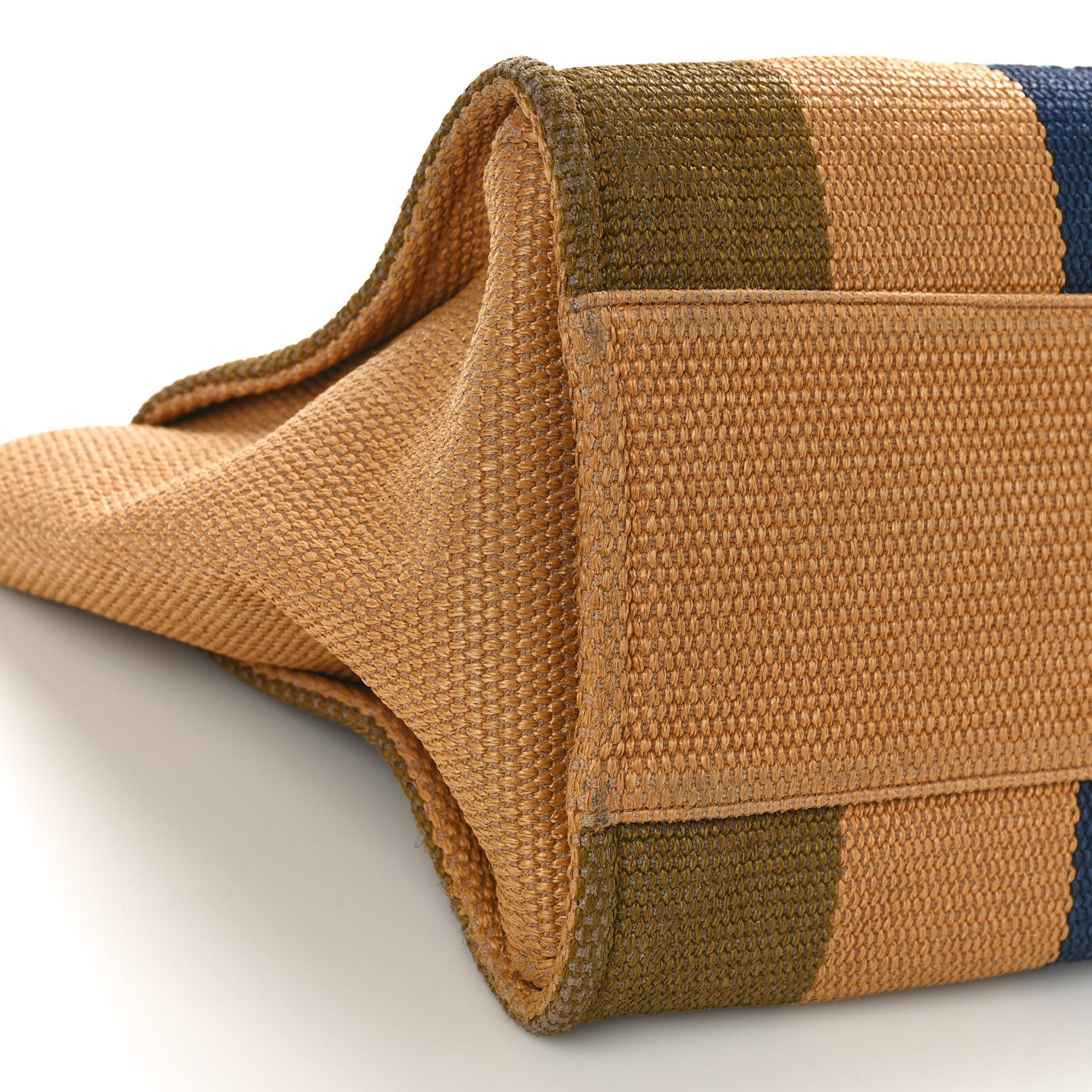 Chanel Straw Raffia Calfskin Striped Medium Deauville Tote Khaki Beige Navy Blue 7 of 19