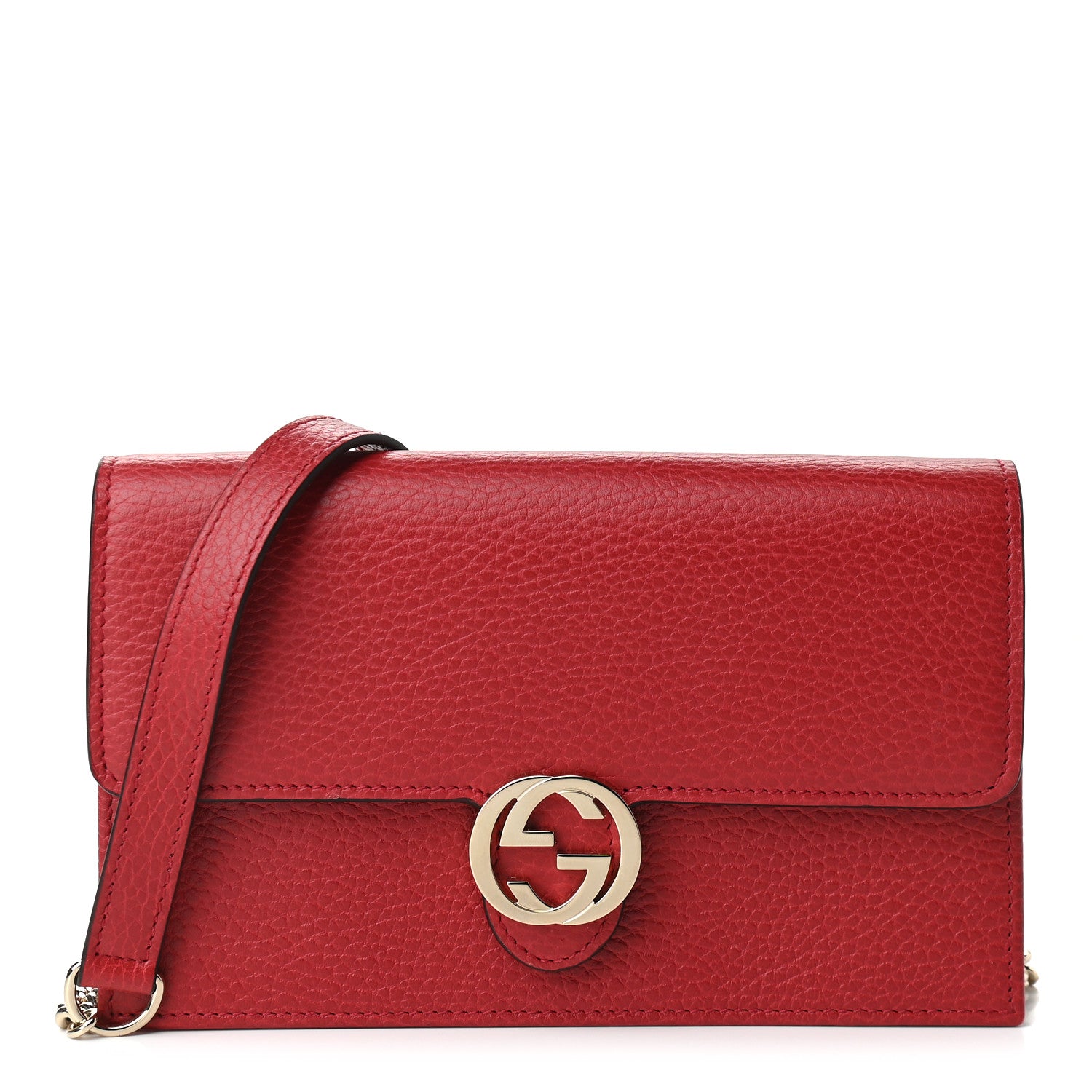 Gucci Dollar Calfskin Interlocking G Chain Wallet Red 1 of 8