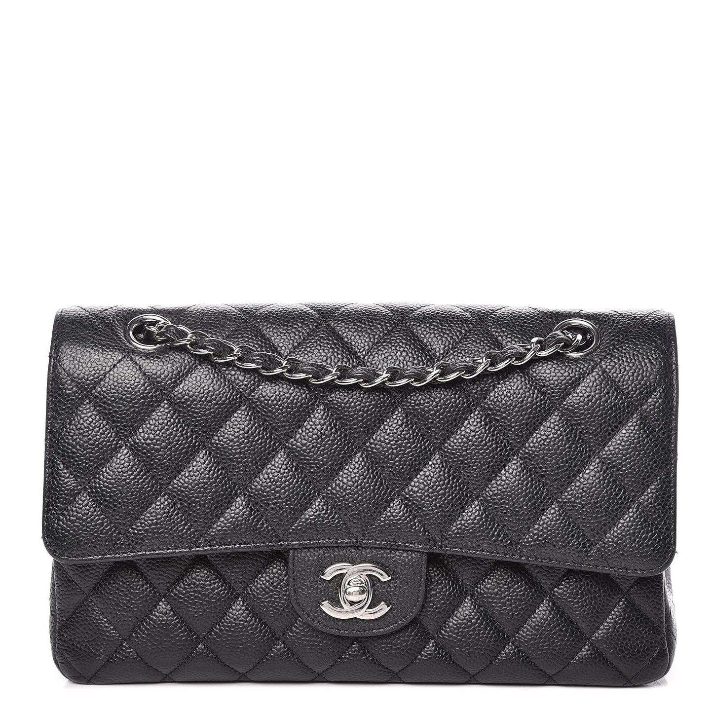 Caviar Quilted Medium Double Flap Black