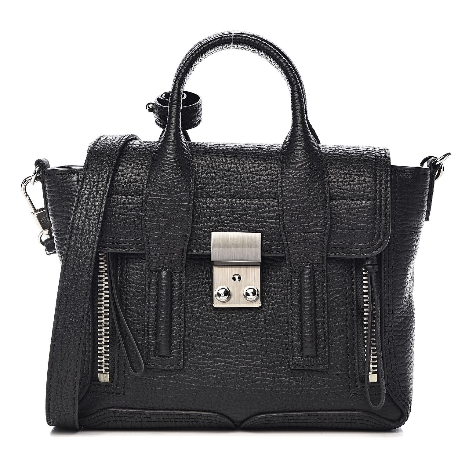 3.1 Phillip Lim 3.1 Textured Calfskin Mini Pashli Satchel Black 1 of 9