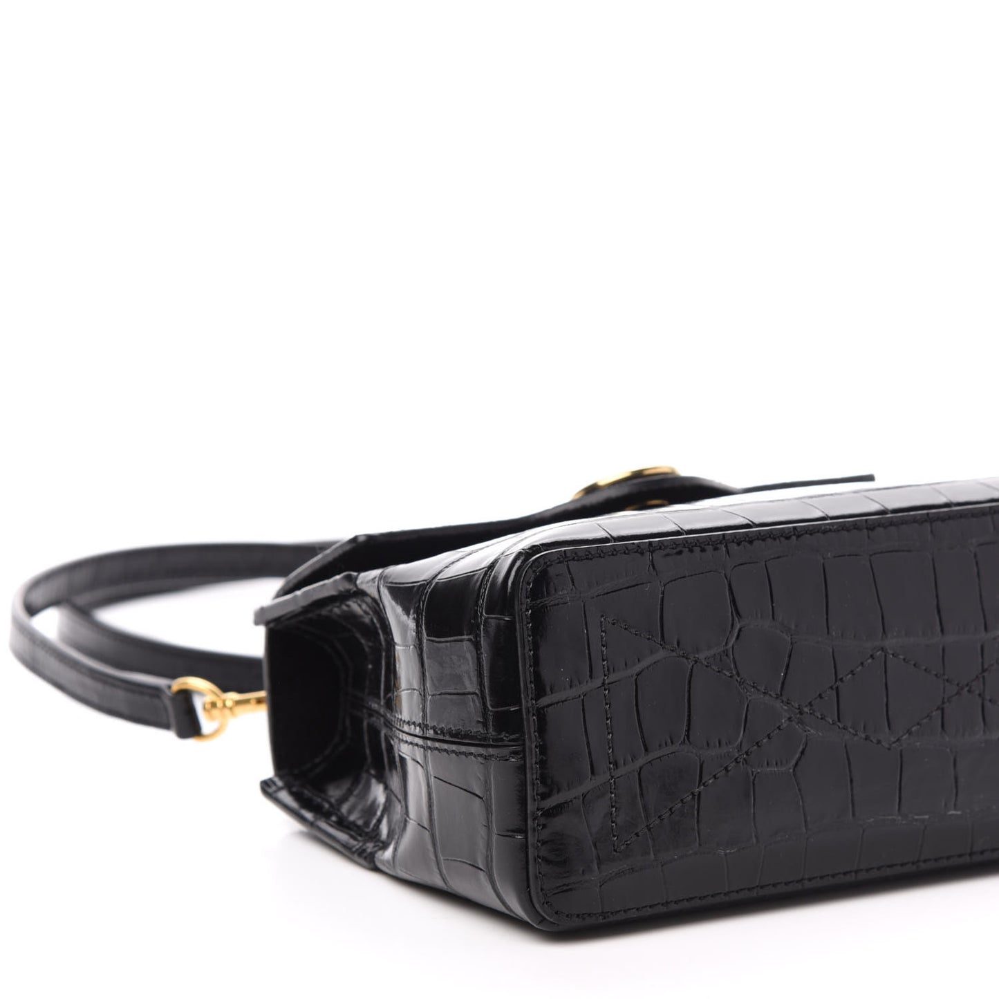 Shiny Croc Calfskin Embossed Micro Seaton Black