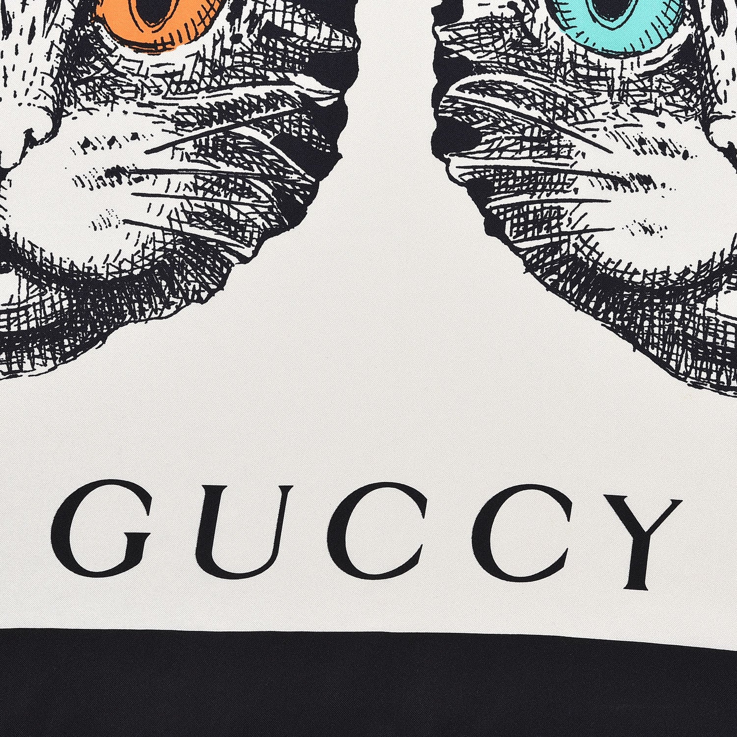 Gucci Silk Twill Forcats Square Scarf Ivory Black 4 of 4