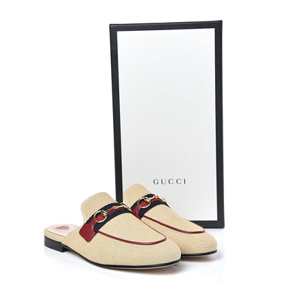 Gucci Canvas Vintage Charlotte Web Princetown Slippers 37 Sand Cuir 9 of 9