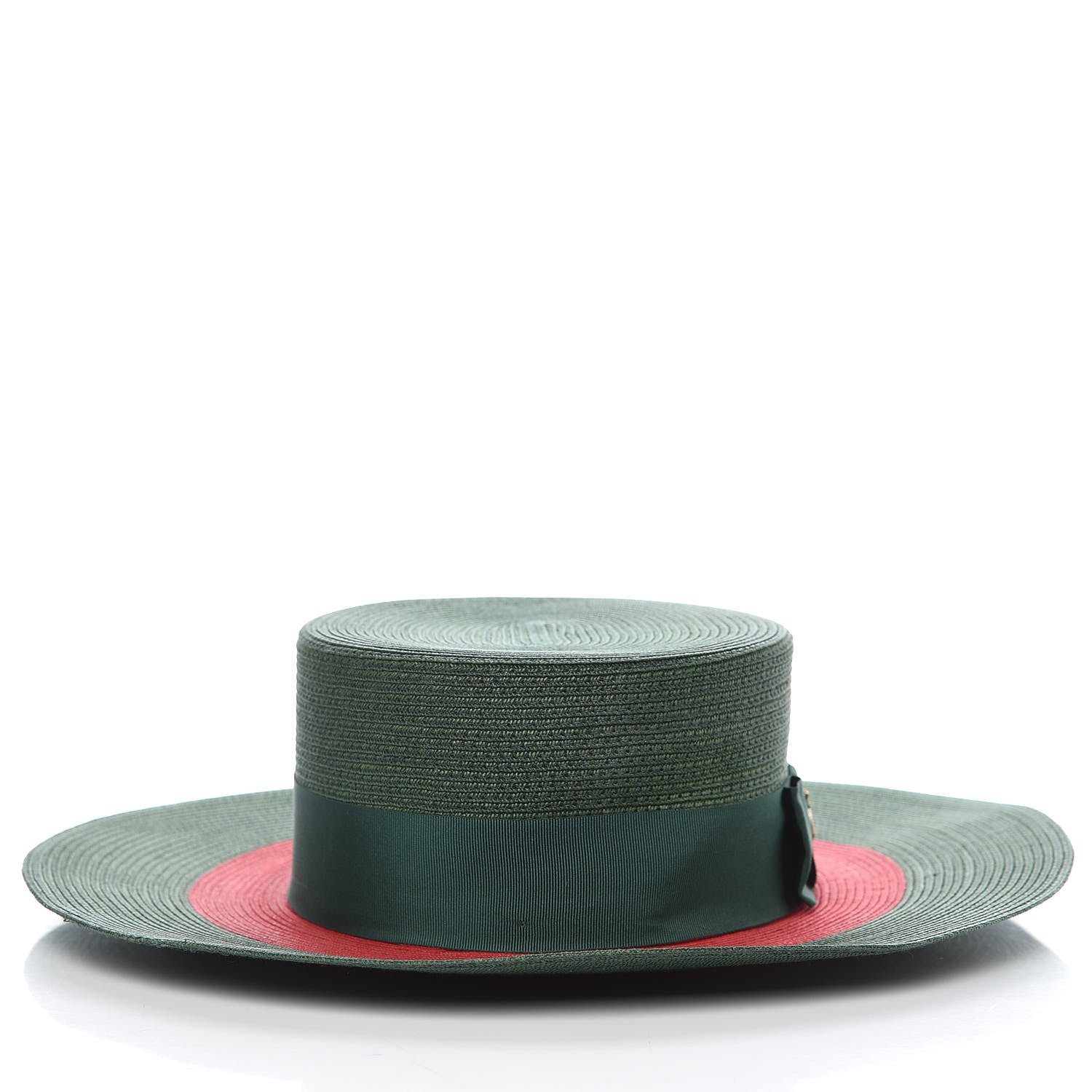 Gucci Straw Web Papier Wide Brim Hat M Green Red 3 of 9