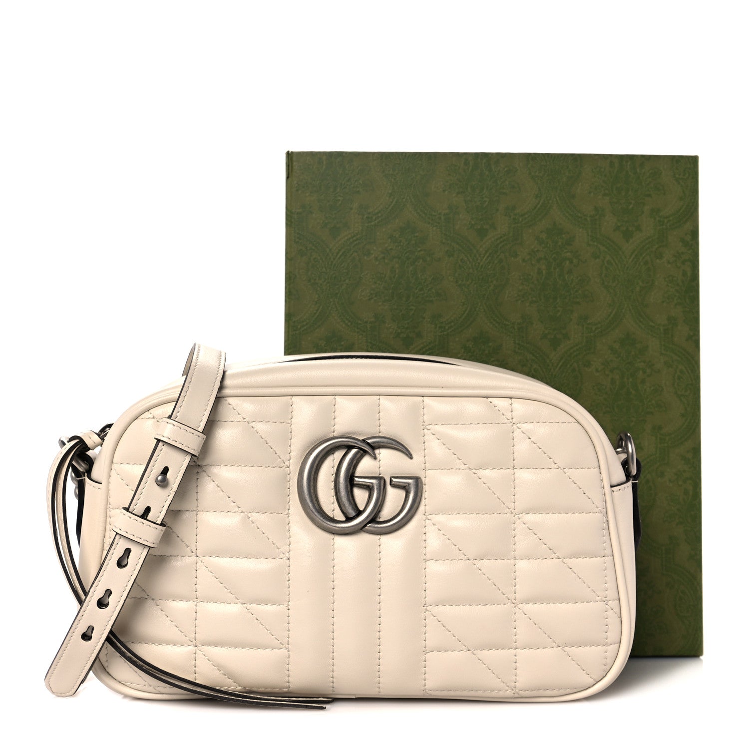 Gucci Calfskin Matelasse Aria Small GG Marmont Chain Shoulder Bag Mystic White 12 of 12