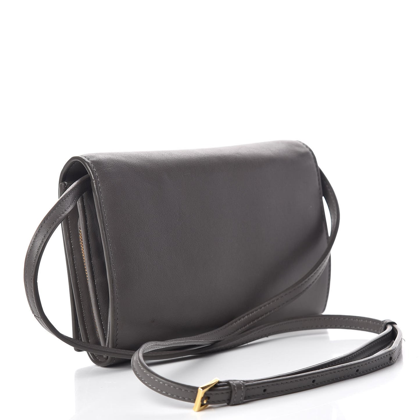 Calfskin Wallet On Crossbody Strap Grey