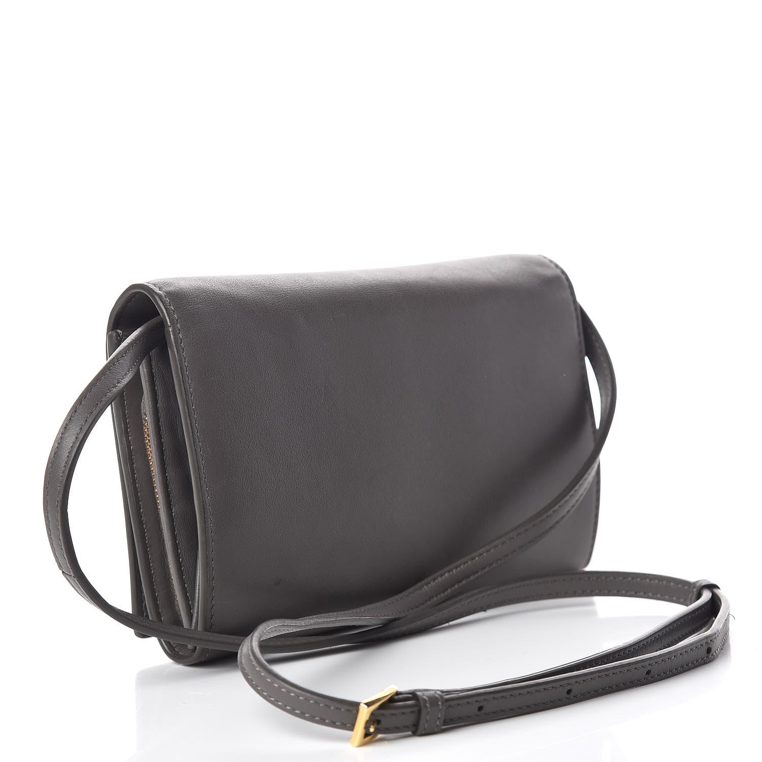 Tom Ford Calfskin Wallet On Crossbody Strap Grey 3 of 11