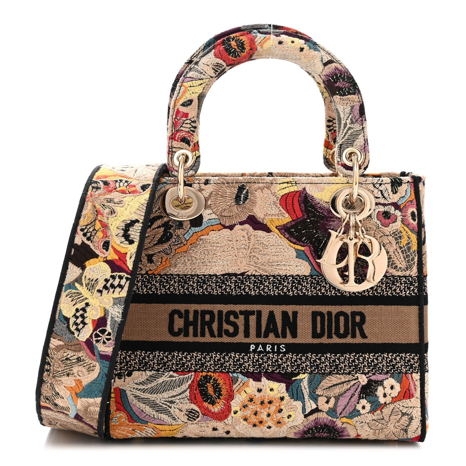 Christian Dior Canvas Constellation Embroidered Medium Lady D-Lite Latte Multicolor 1 of 10