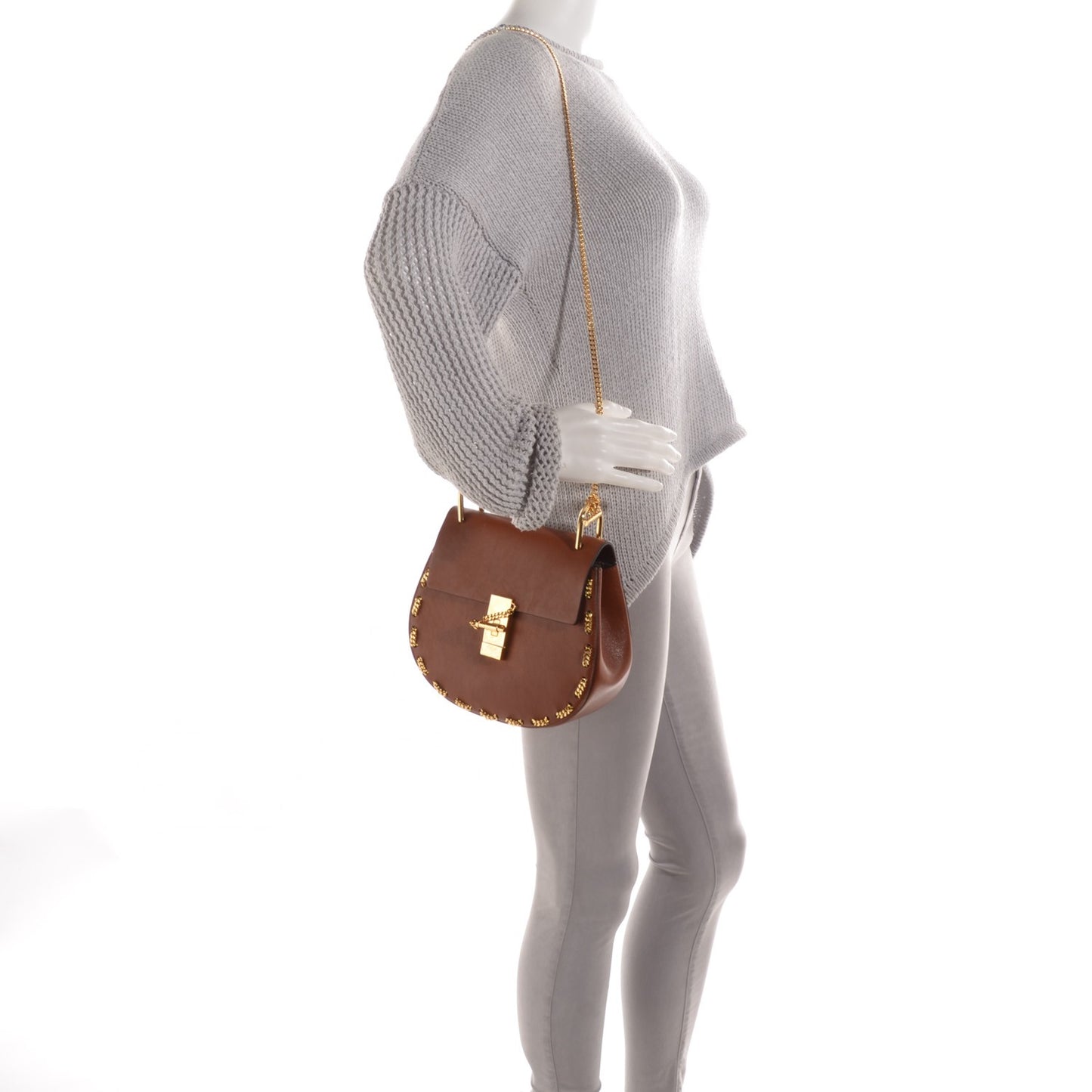 Calfskin Drew Chain Shoulder Bag Tobacco