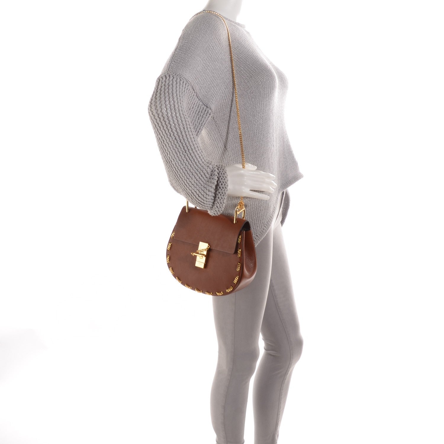 Chloe Calfskin Drew Chain Shoulder Bag Tobacco 2 of 9