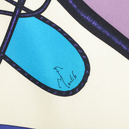 Hermes Silk Coup De Fouet Scarf 90 Indigo Turquoise Aubergine 5 of 6