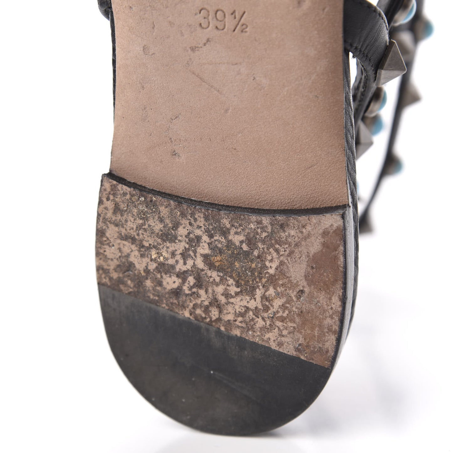 Calfskin Rockstud Rolling Ankle Wrap Flat Thong Sandals 39.5 Black
