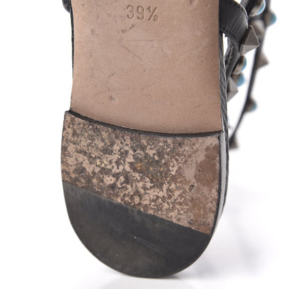 Valentino Garavani Calfskin Rockstud Rolling Ankle Wrap Flat Thong Sandals 39.5 Black 10 of 11