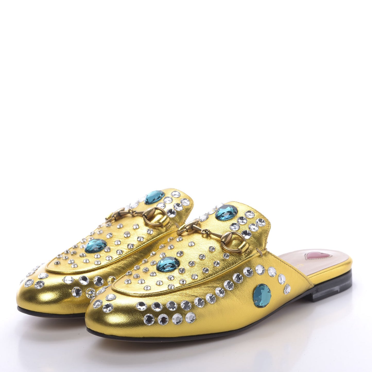 Metallic Nappa Crystal Womens Princetown Slippers 37.5 Gold