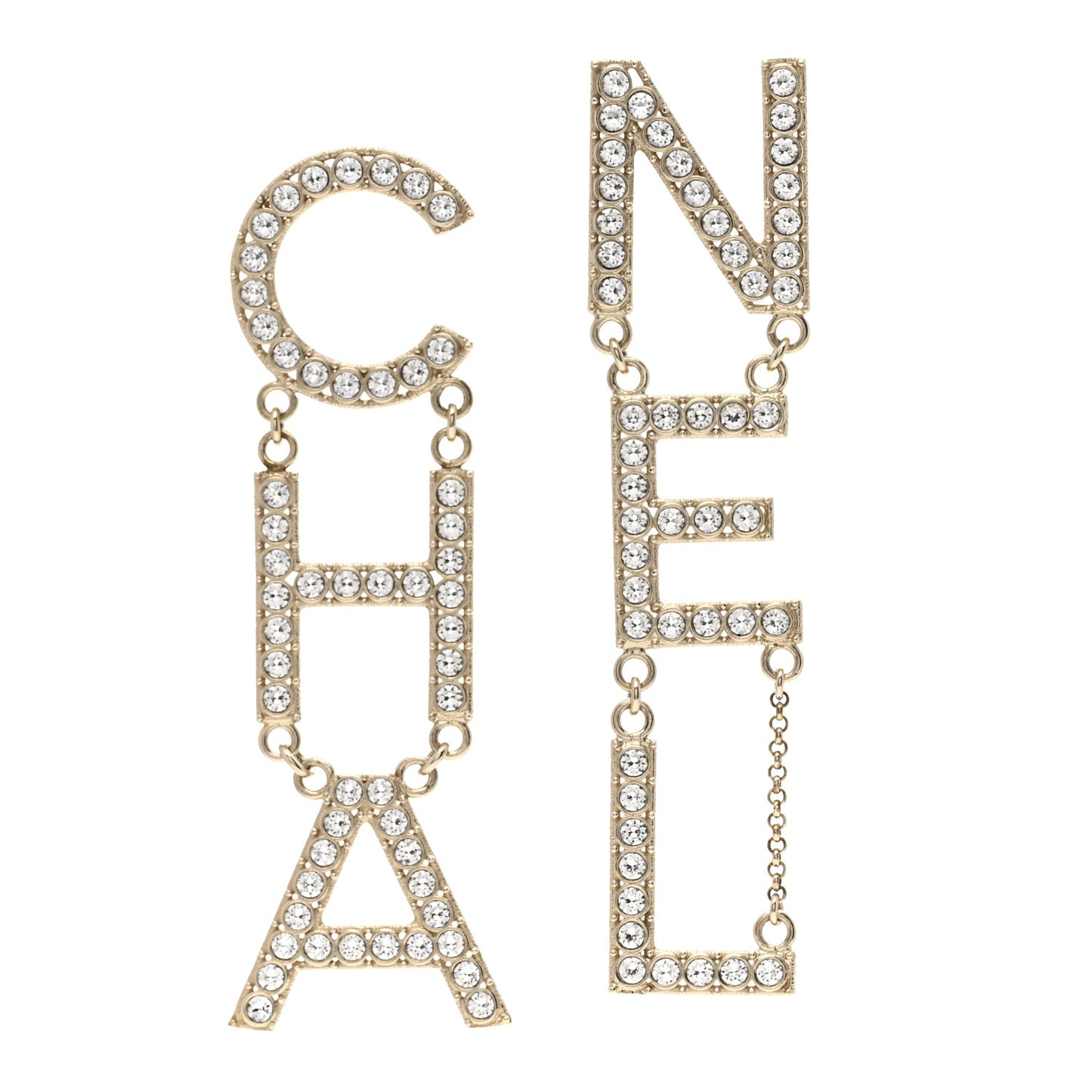 Crystal Cha-Nel Logo Drop Earrings Gold