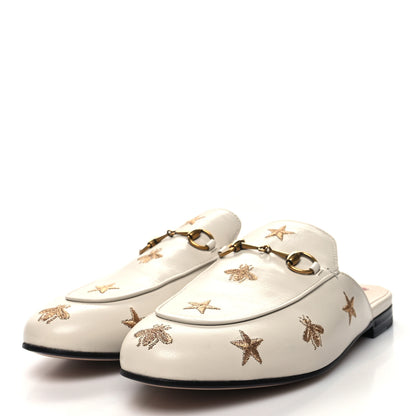 Gucci Goatskin Bee Star Embroidered Womens Princetown Slippers 39.5 Mystic White 3 of 9