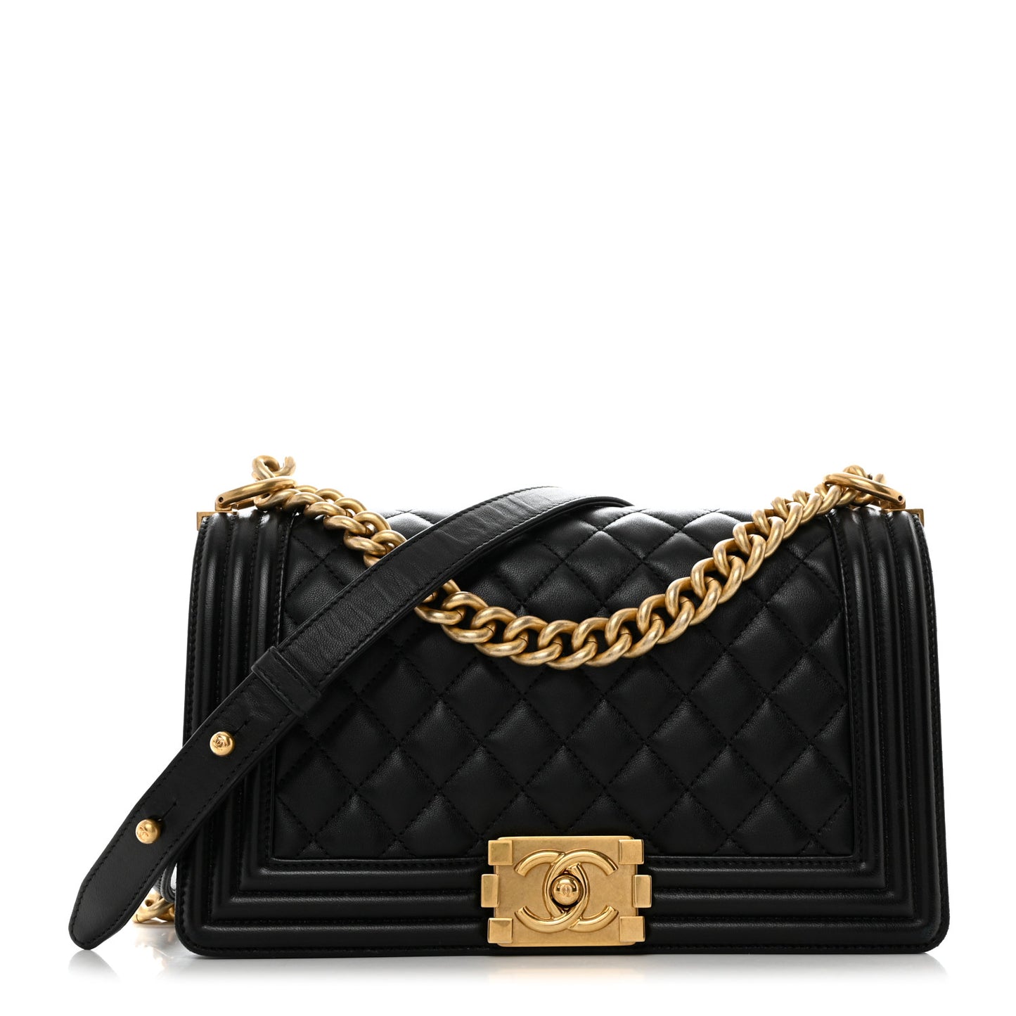 Lambskin Quilted Medium Boy Flap Black