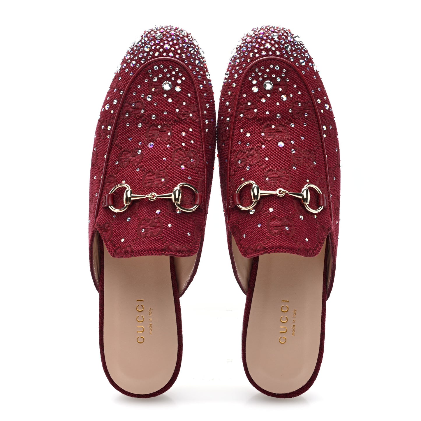 Crystal Canvas GG Monogram Nappa Womens Princetown Slippers 37.5 Rosso Ancora