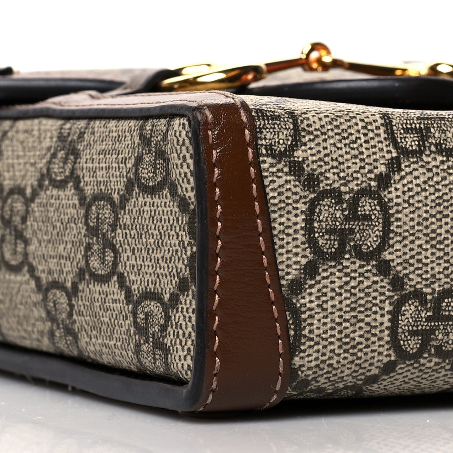 GG Supreme Monogram Mini Horsebit 1955 Crossbody Bag Beige Brown Sugar