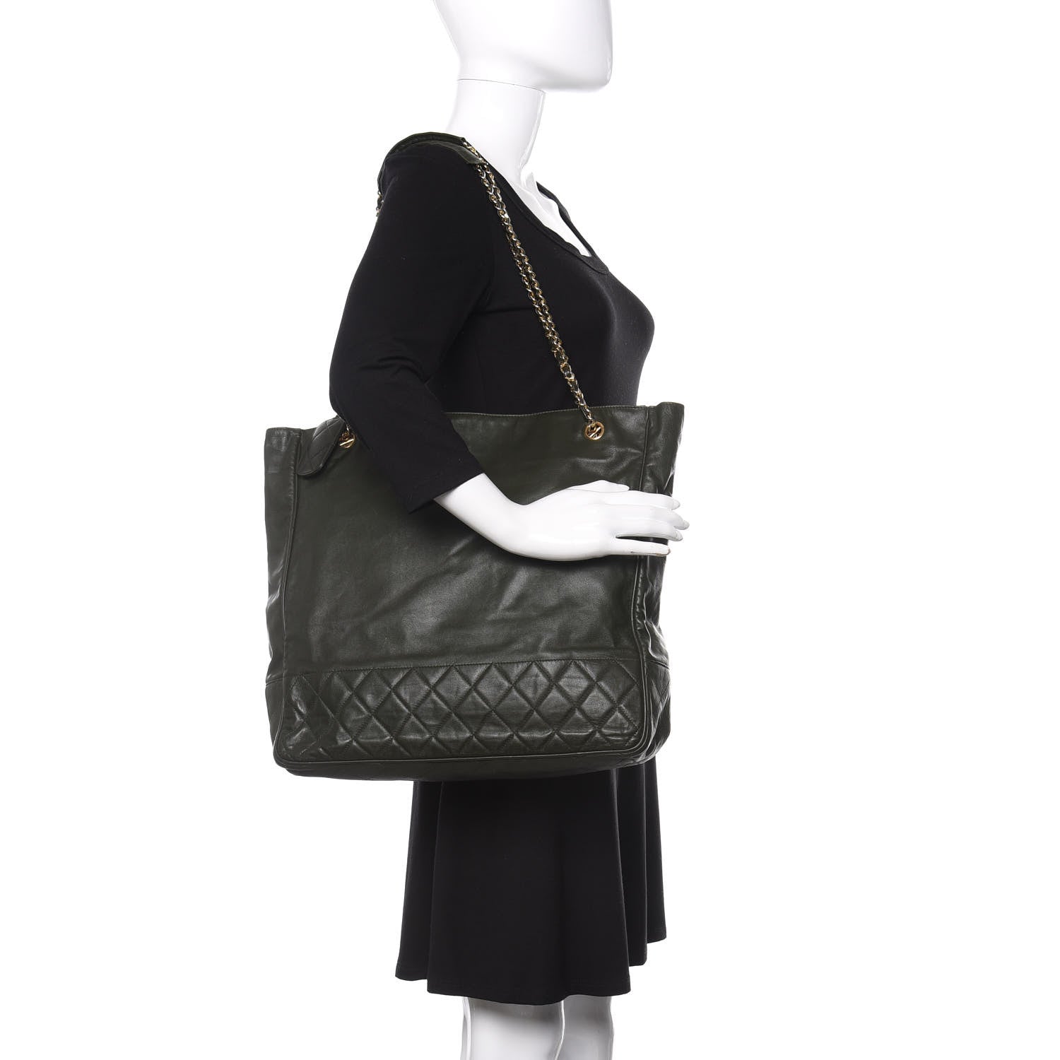 Chanel Lambskin Quilted Shopping Tote Green 2 of 10