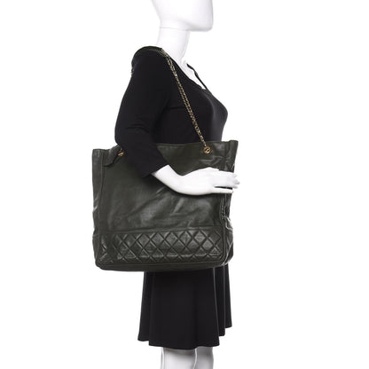 Chanel Lambskin Quilted Shopping Tote Green 2 of 10