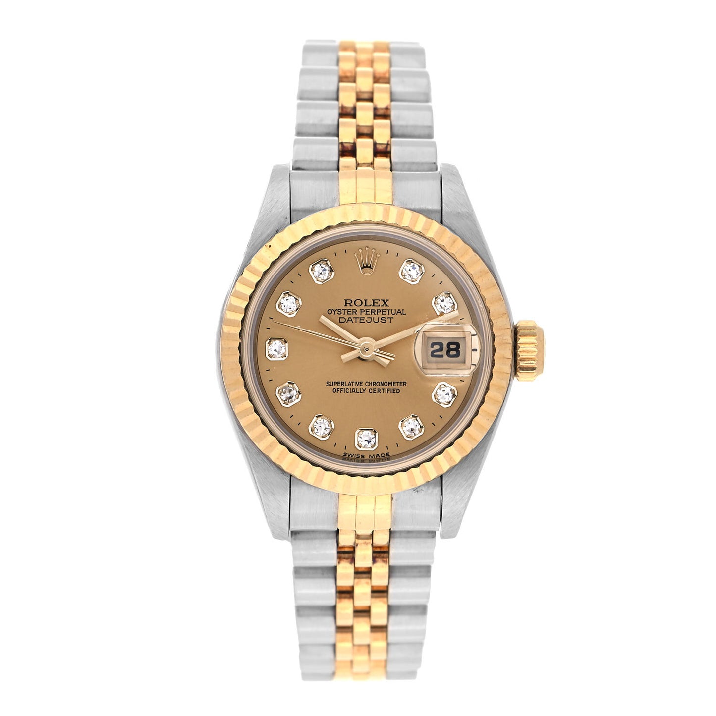 Stainless Steel 18K Yellow Gold Diamond 26mm Oyster Perpetual Datejust Watch Champagne 69173