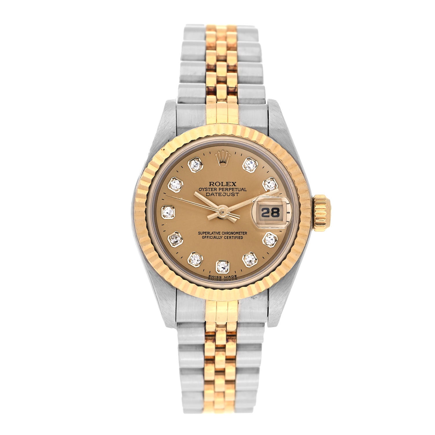 Rolex Stainless Steel 18K Yellow Gold Diamond 26mm Oyster Perpetual Datejust Watch Champagne 69173 1 of 3