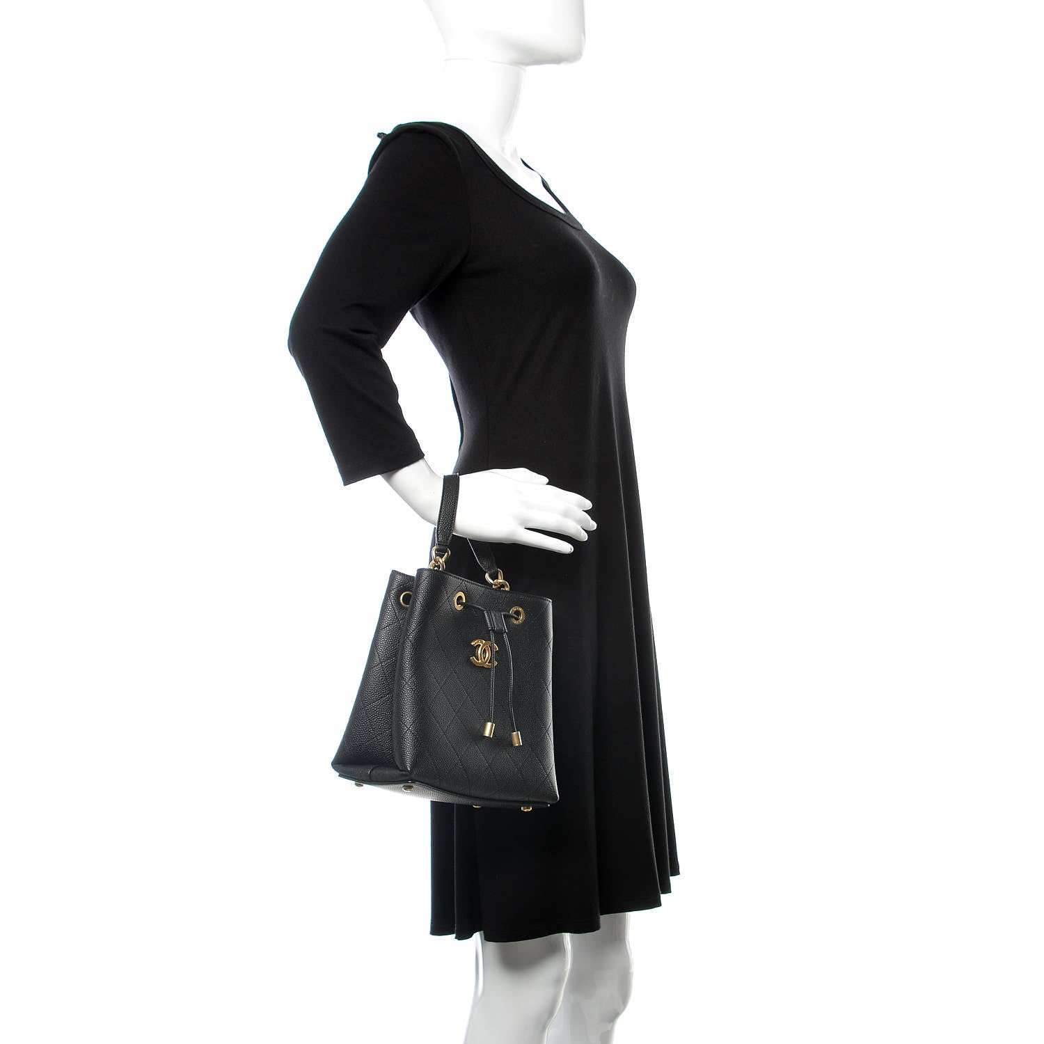 Chanel Grained Calfskin Stitched Small Drawstring Bag Black 3 of 9