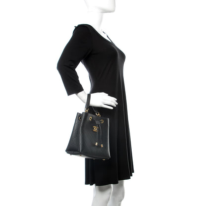 Chanel Grained Calfskin Stitched Small Drawstring Bag Black 3 of 9