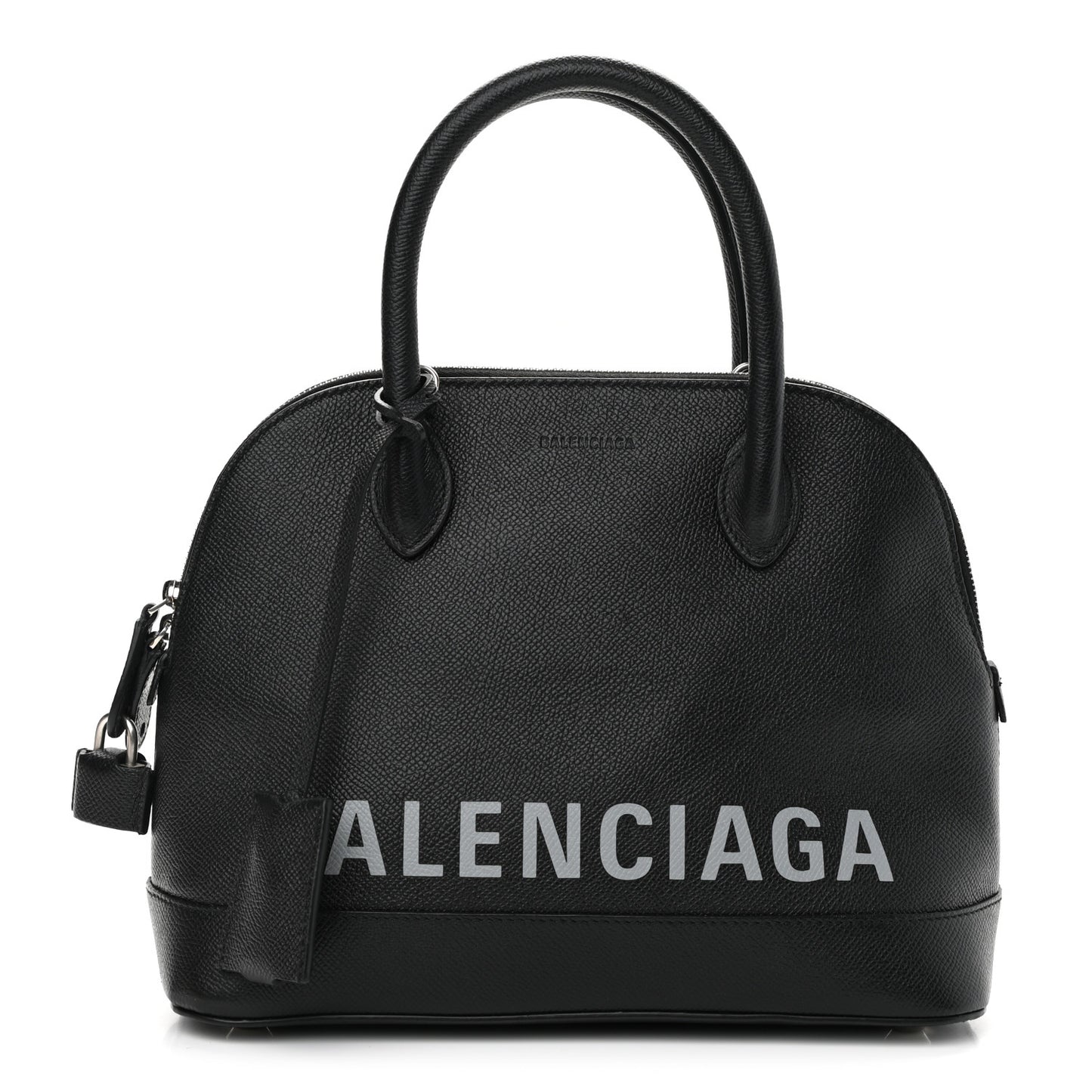 Signature Grained Calfskin Logo S Ville Top Handle Bag Black Grey