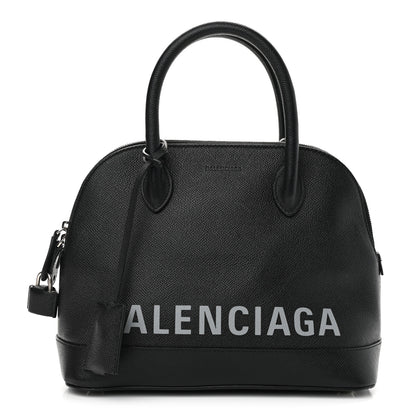 Balenciaga Signature Grained Calfskin Logo S Ville Top Handle Bag Black Grey 1 of 10