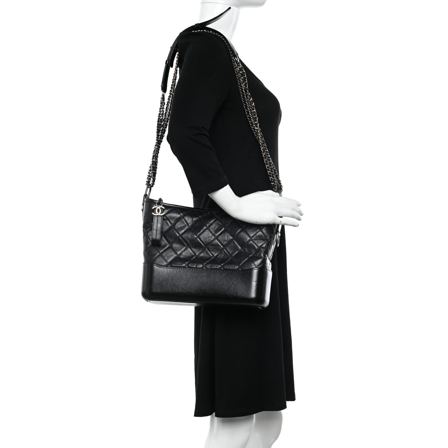 Aged Calfskin Quilted Medium Gabrielle Hobo Black
