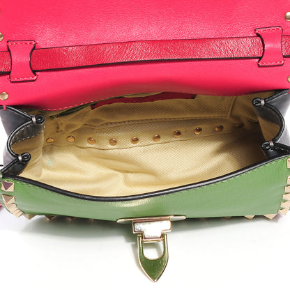 Valentino Garavani Vitello Colorblock Mini Rockstud Flap Saddle Crossbody Bag Deep Rose Green Grey Scarlet 8 of 8