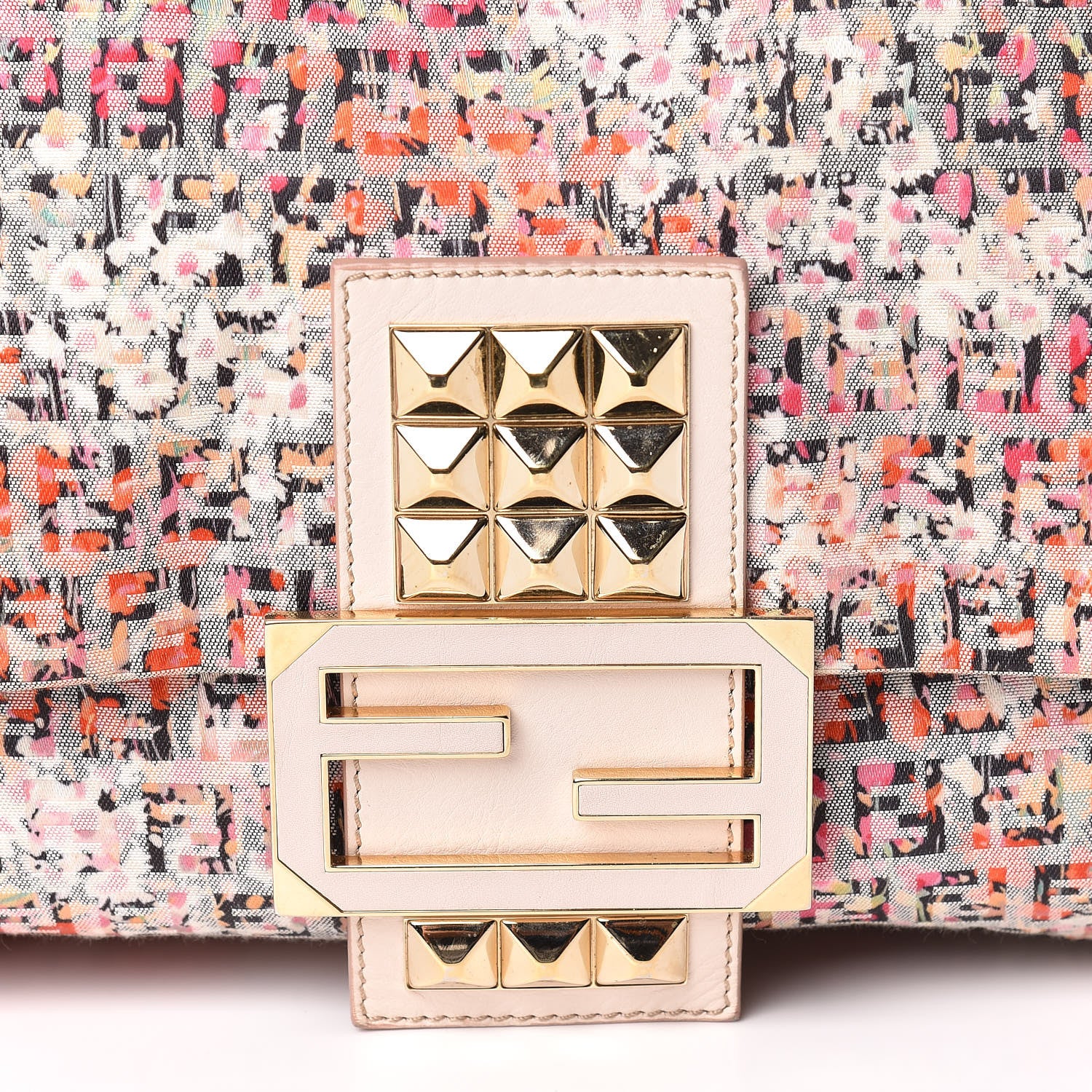 Fendi ENDI Zucchino Vitello Floral Studded Forever Mama Baguette Rosa Papaya Rosa Confetto 14 of 17