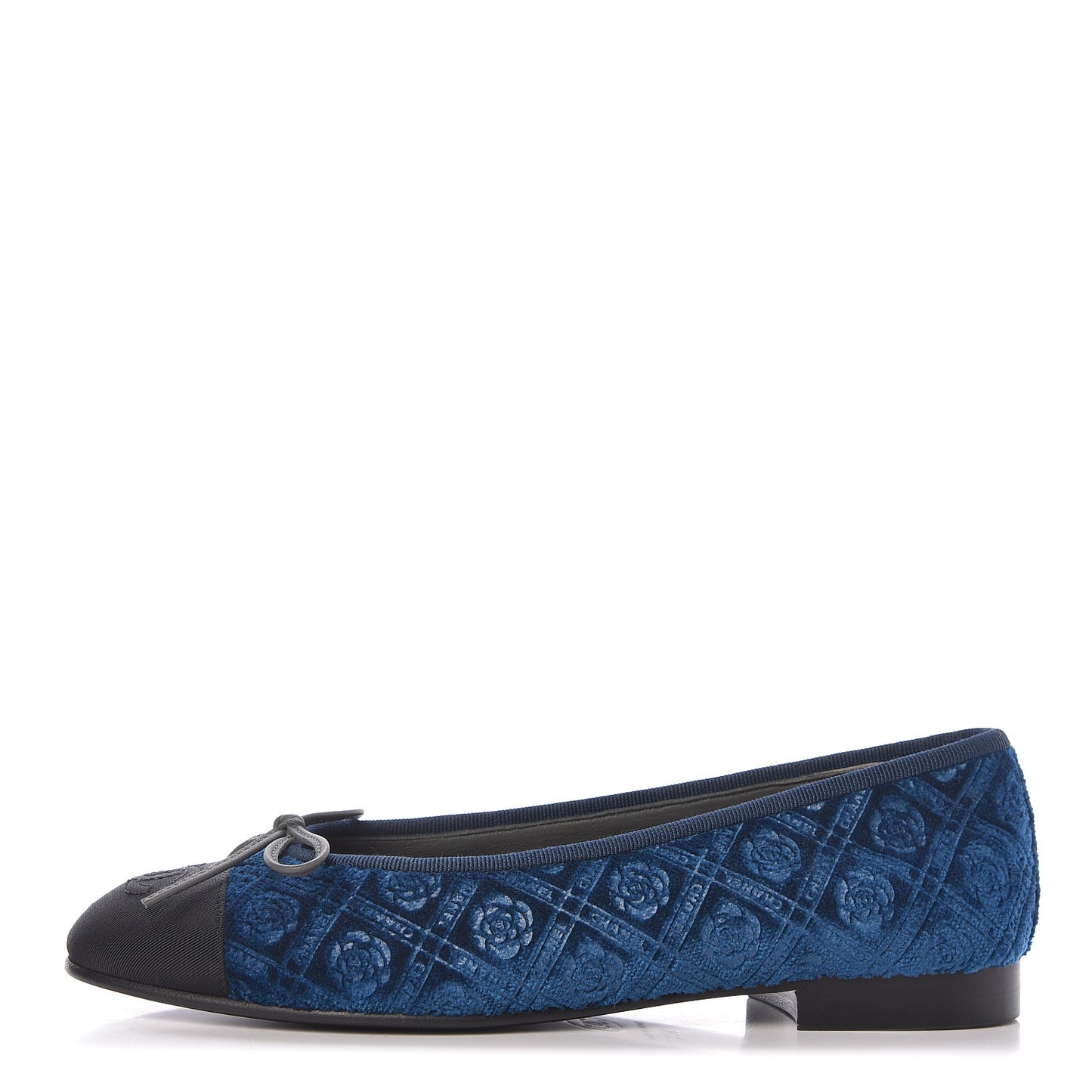 Velvet Grosgrain Cap Toe Ballerina Flats 36.5 Navy Black