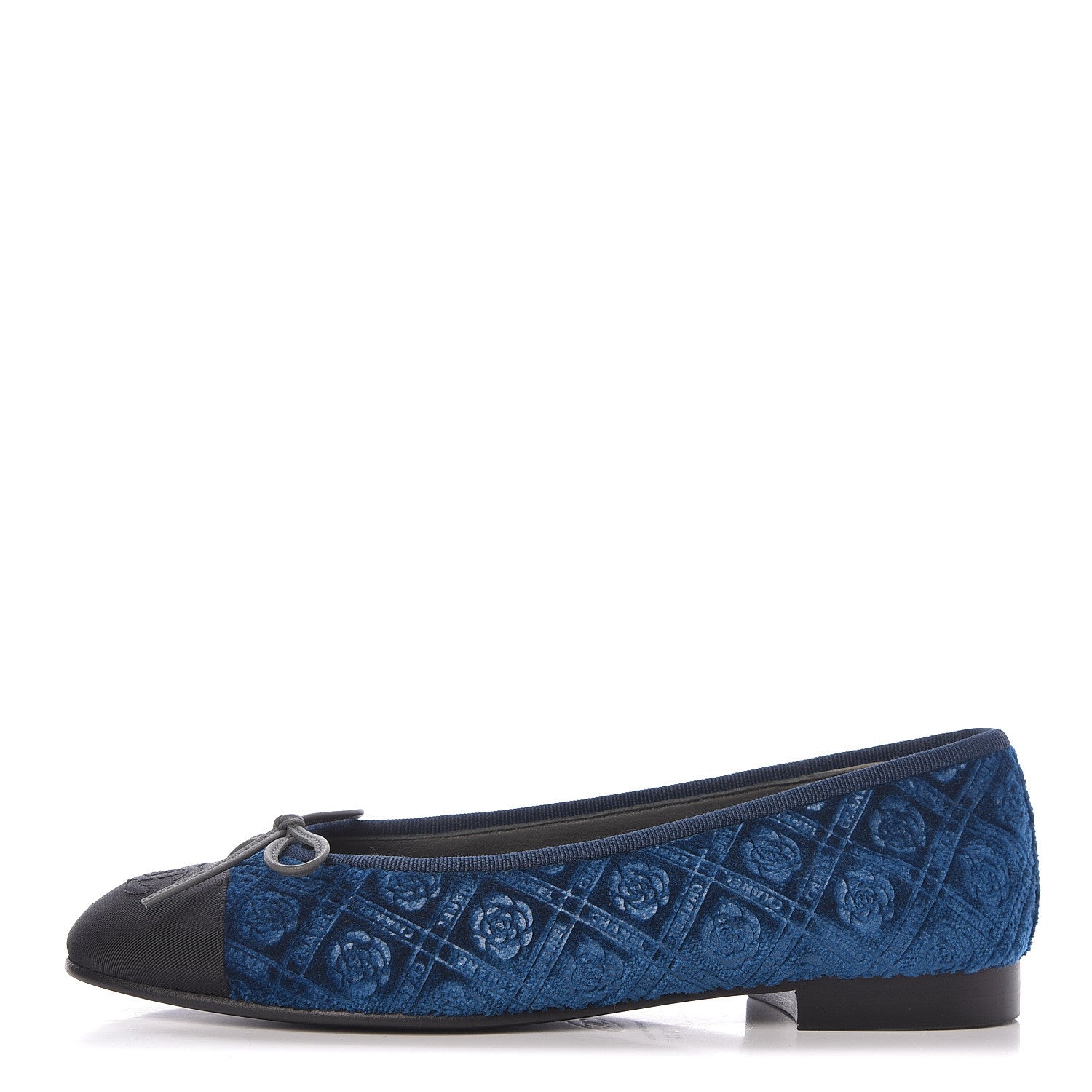 Chanel Velvet Grosgrain Cap Toe Ballerina Flats 36.5 Navy Black 1 of 8