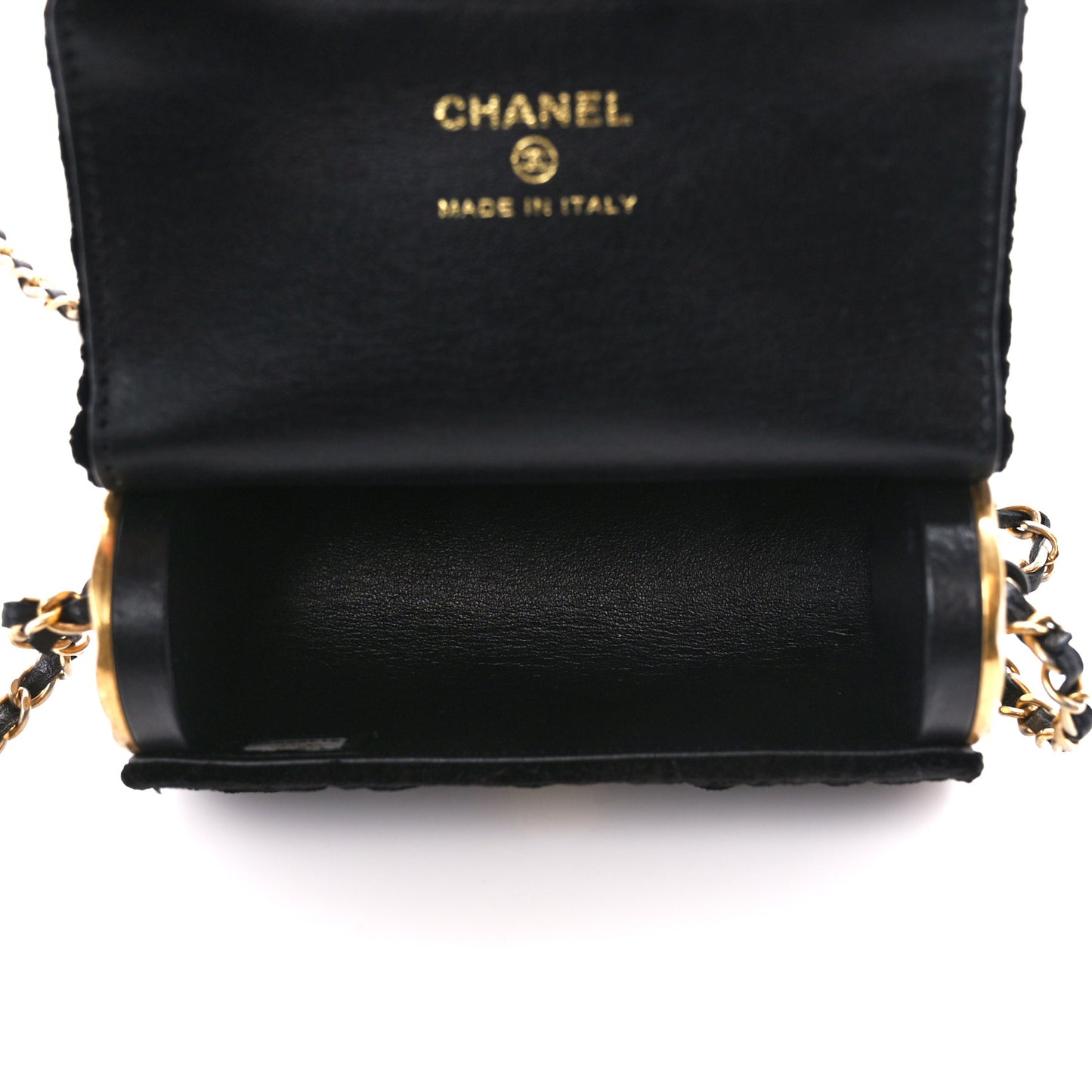 Velvet Camellia Embossed Jewel Belt Card Holder With Chain Black