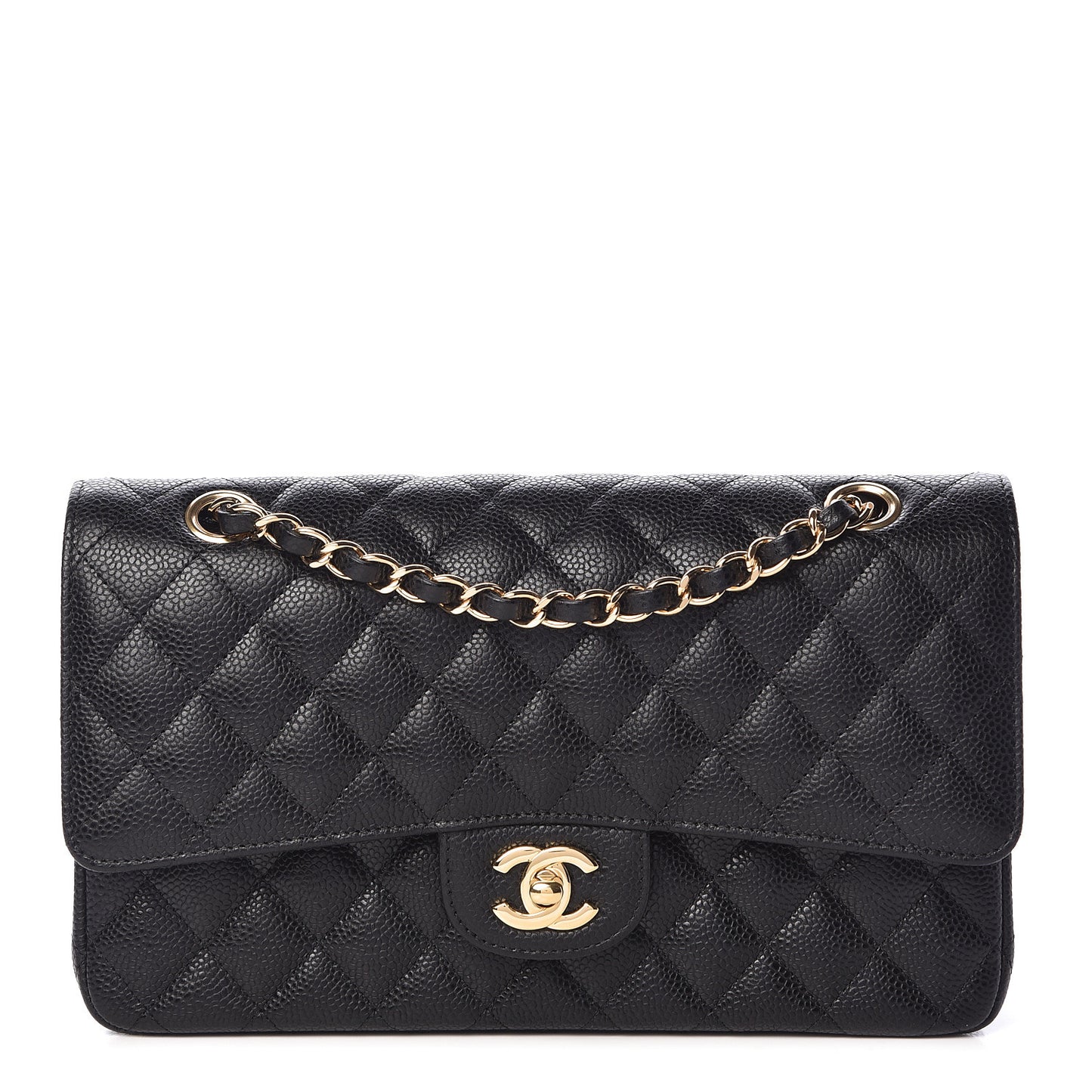 Caviar Quilted Medium Double Flap Black