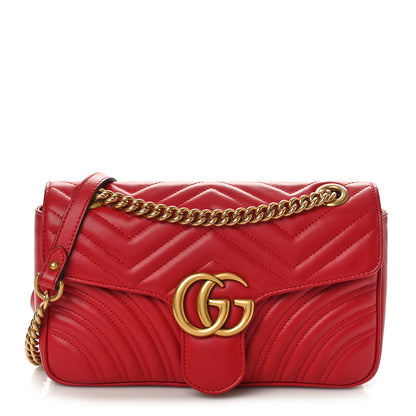 Gucci Calfskin Matelasse Small GG Marmont Shoulder Bag Hibiscus Red 1 of 9