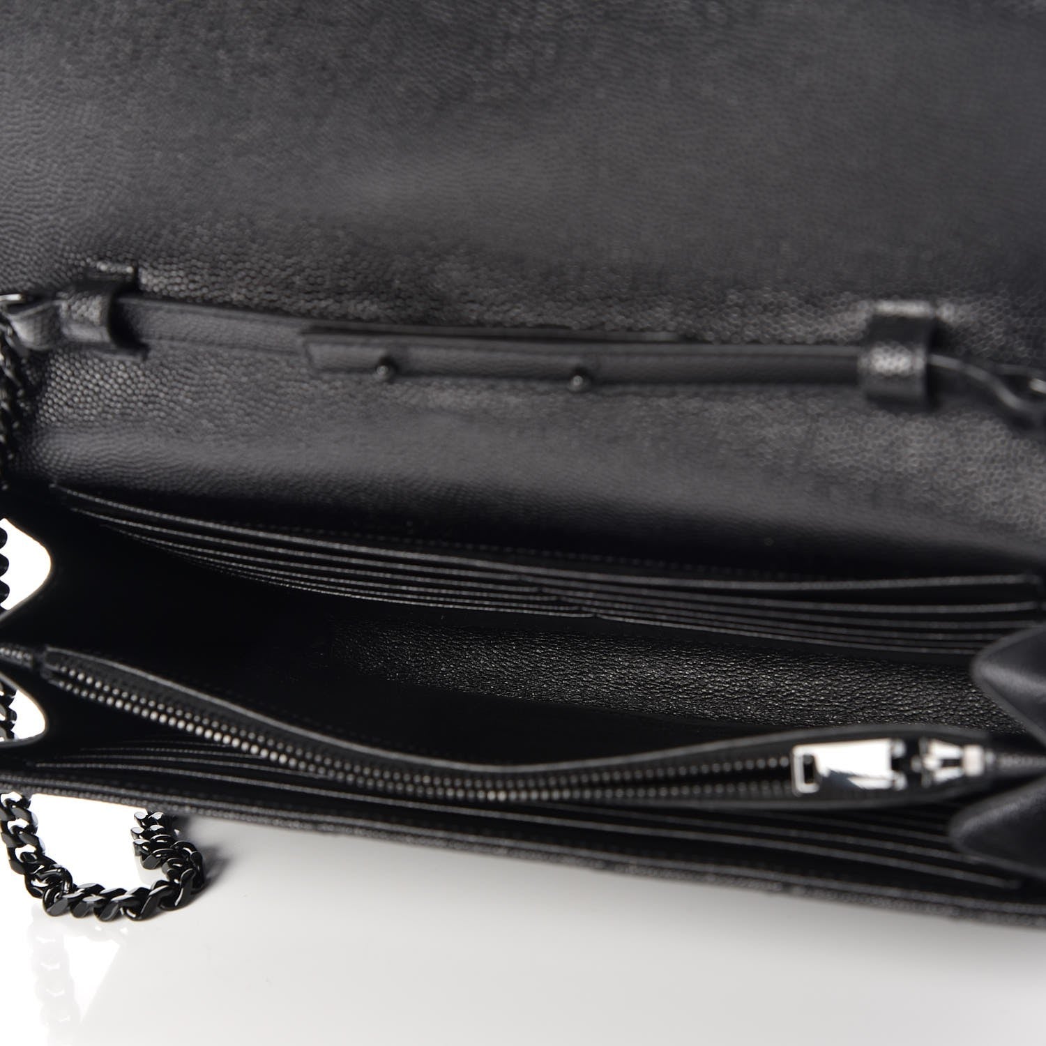 Saint Laurent Grain De Poudre Matelasse Chevron Monogram Chain Wallet Black 5 of 8