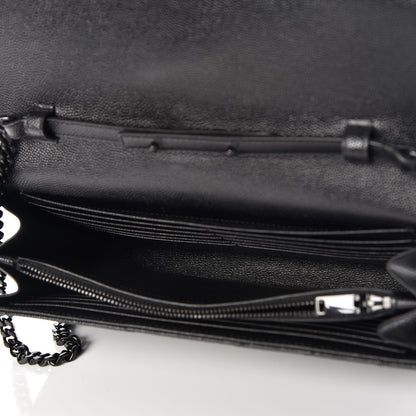 Saint Laurent Grain De Poudre Matelasse Chevron Monogram Chain Wallet Black 5 of 8