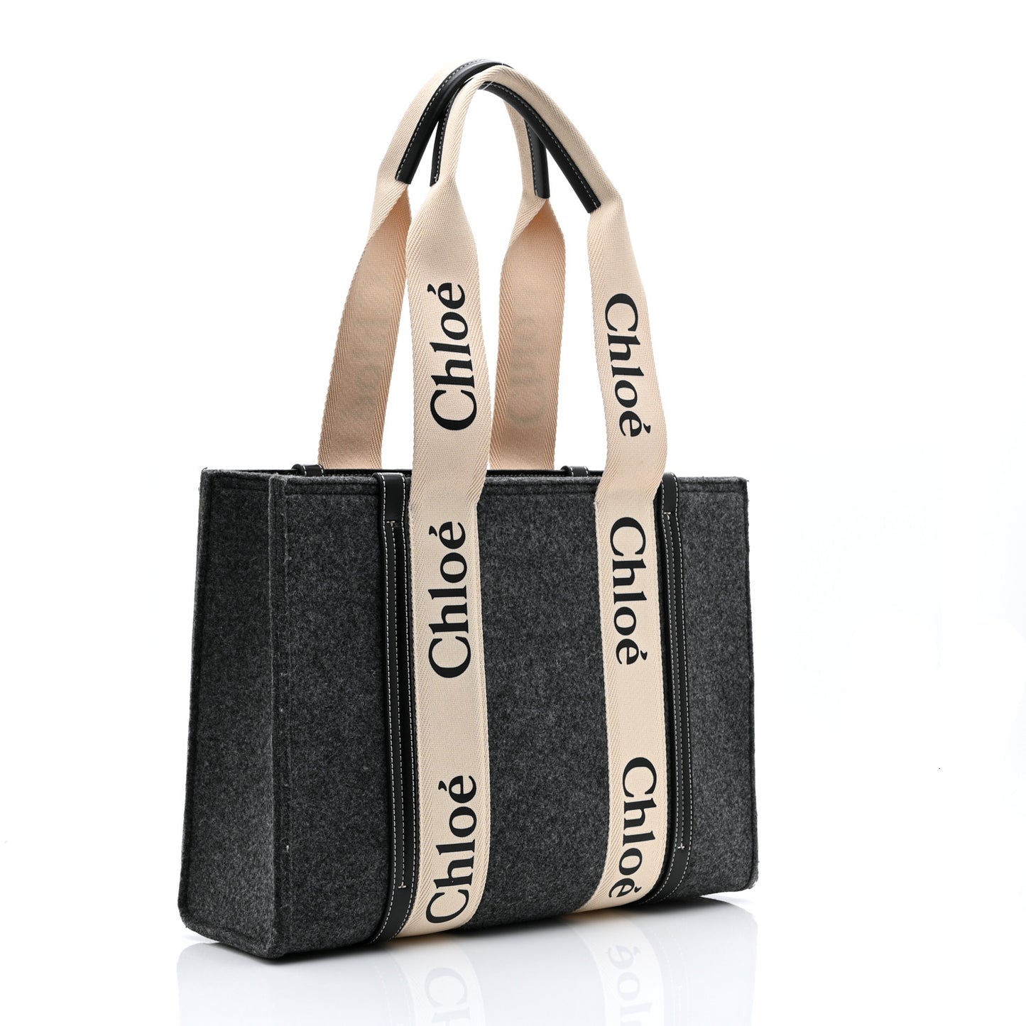 Felt Shiny Calfskin Medium Woody Ribbon Tote Cashmere Gray