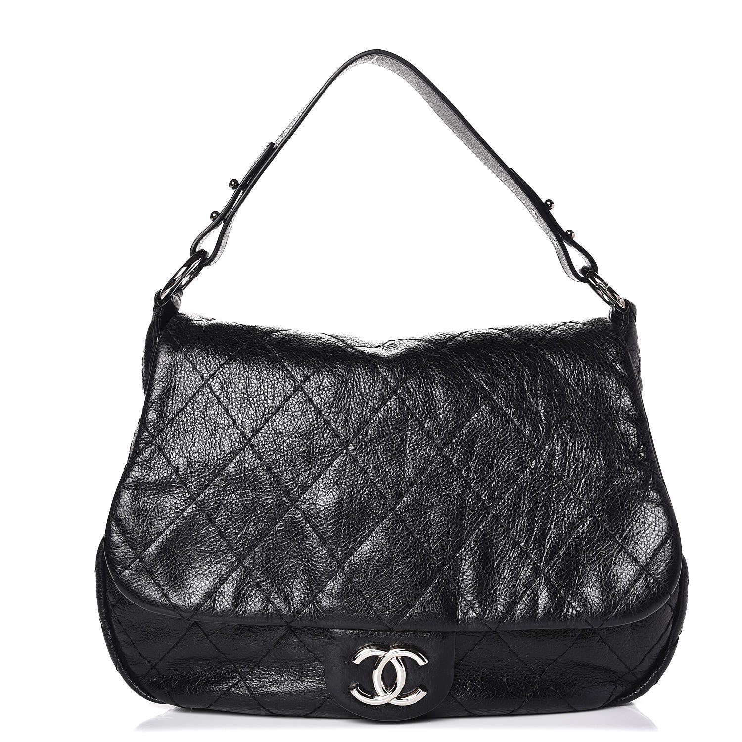 Chanel Glazed Calfskin Stitched XL On The Road Flap Black 1 of 7
