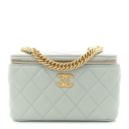 Chanel Lambskin Enamel Quilted Logo Small Vanity Case With Chain Light Grey 1 of 11
