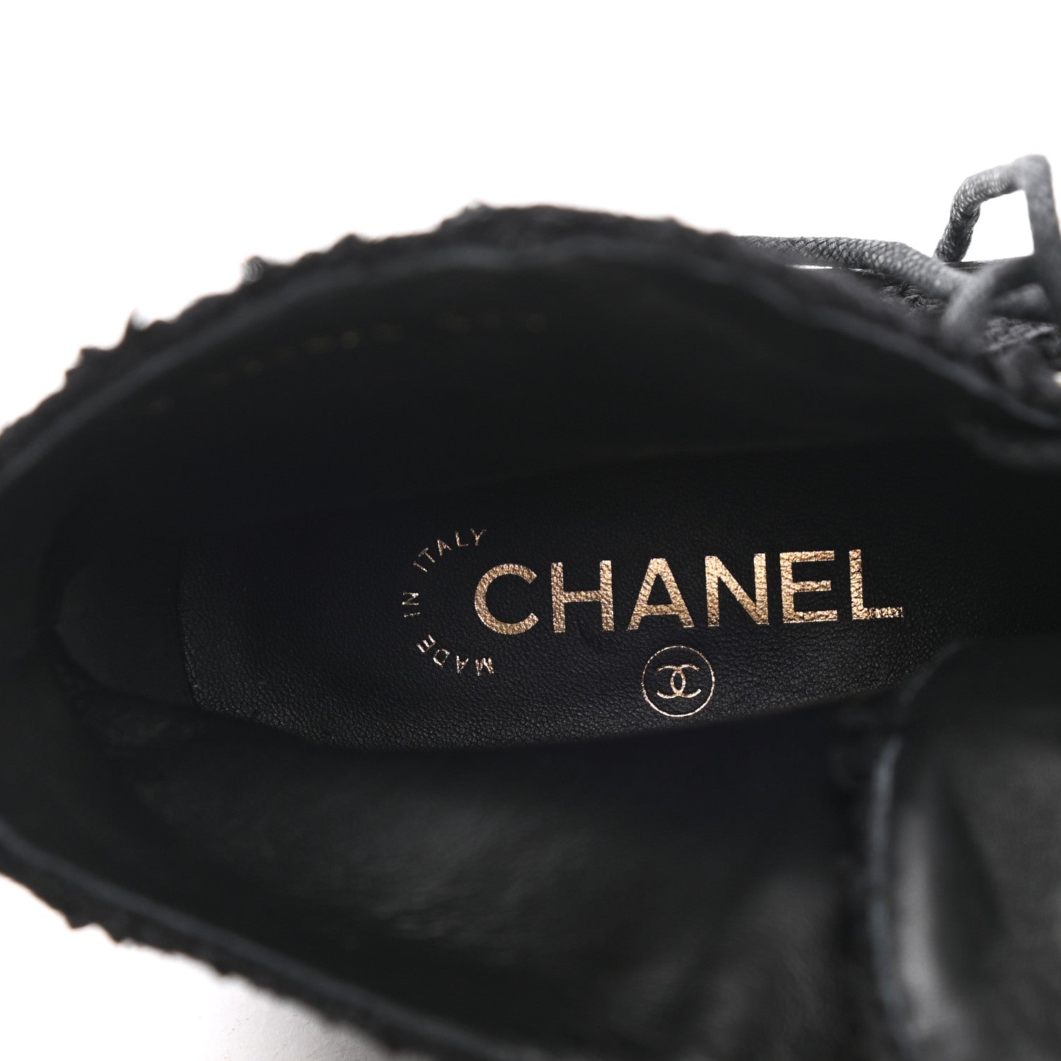 Chanel Tweed Lambskin Quilted Lace Up Combat Boots 39.5 Black 7 of 9
