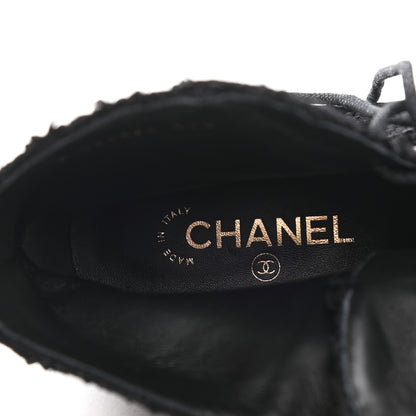 Chanel Tweed Lambskin Quilted Lace Up Combat Boots 39.5 Black 7 of 9