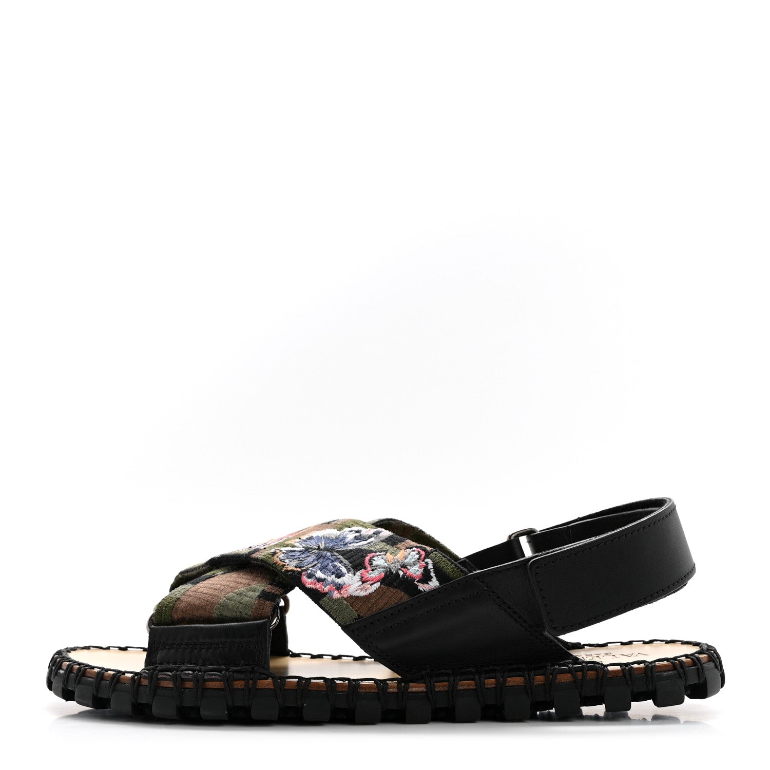 Valentino Garavani Canvas Camo Butterfly Embroidered Slide Sandals 41 Green Multicolor 1 of 9