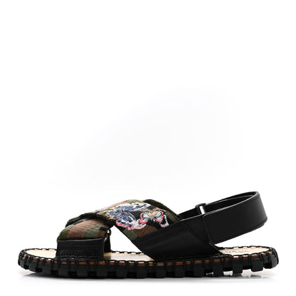 Valentino Garavani Canvas Camo Butterfly Embroidered Slide Sandals 41 Green Multicolor 1 of 9