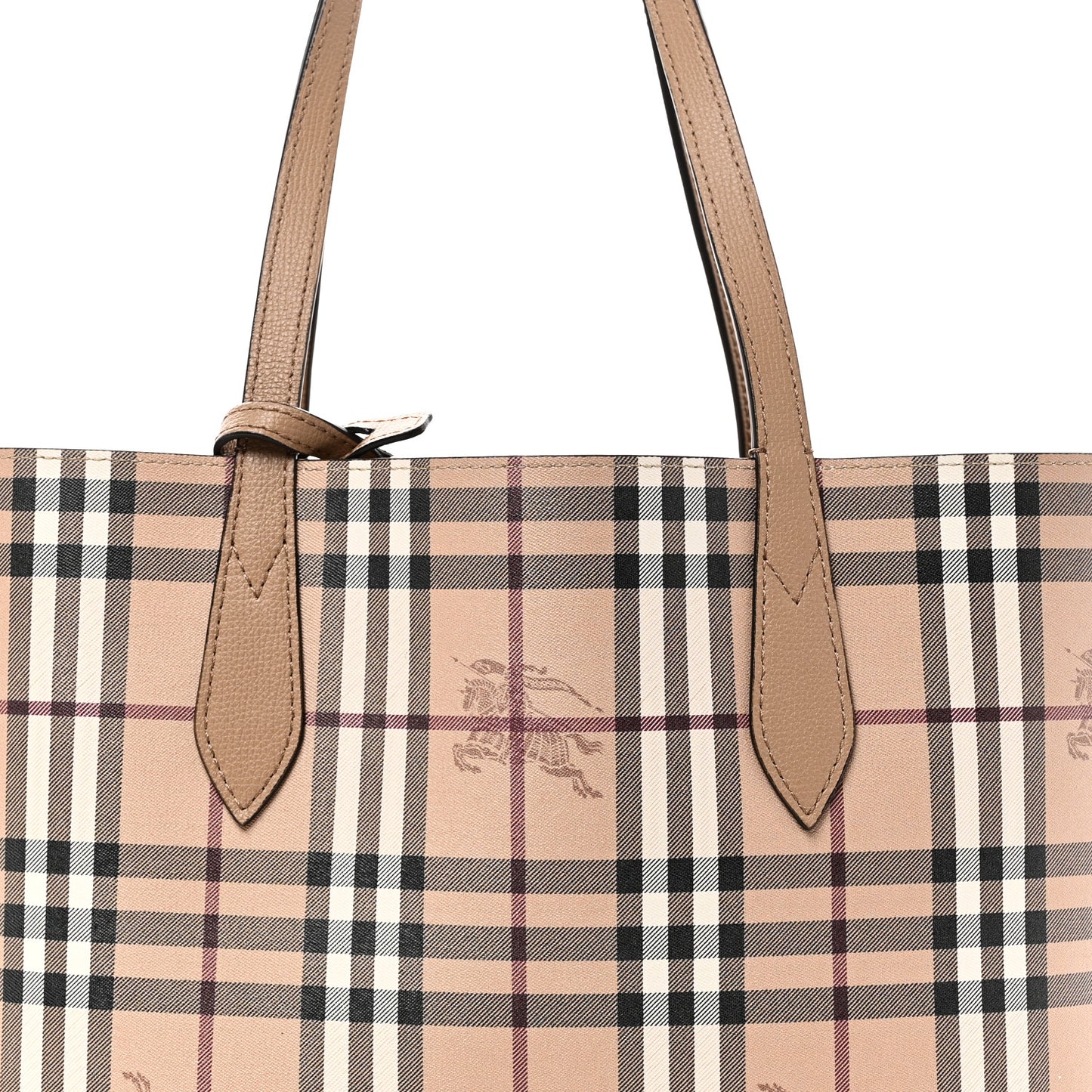 Grainy Calfskin Haymarket Check Medium Reversible Tote Mid Camel
