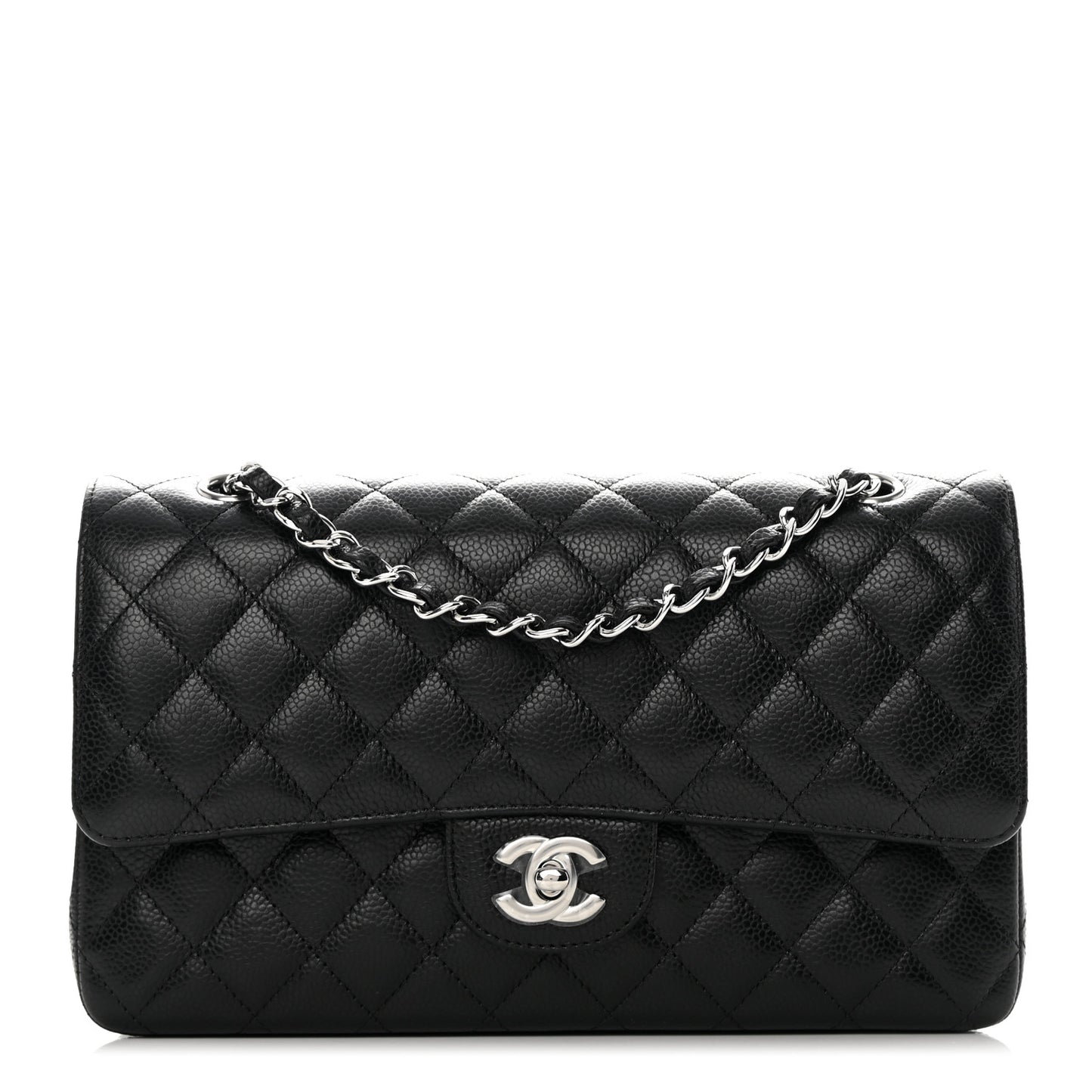 Caviar Quilted Medium Double Flap Black